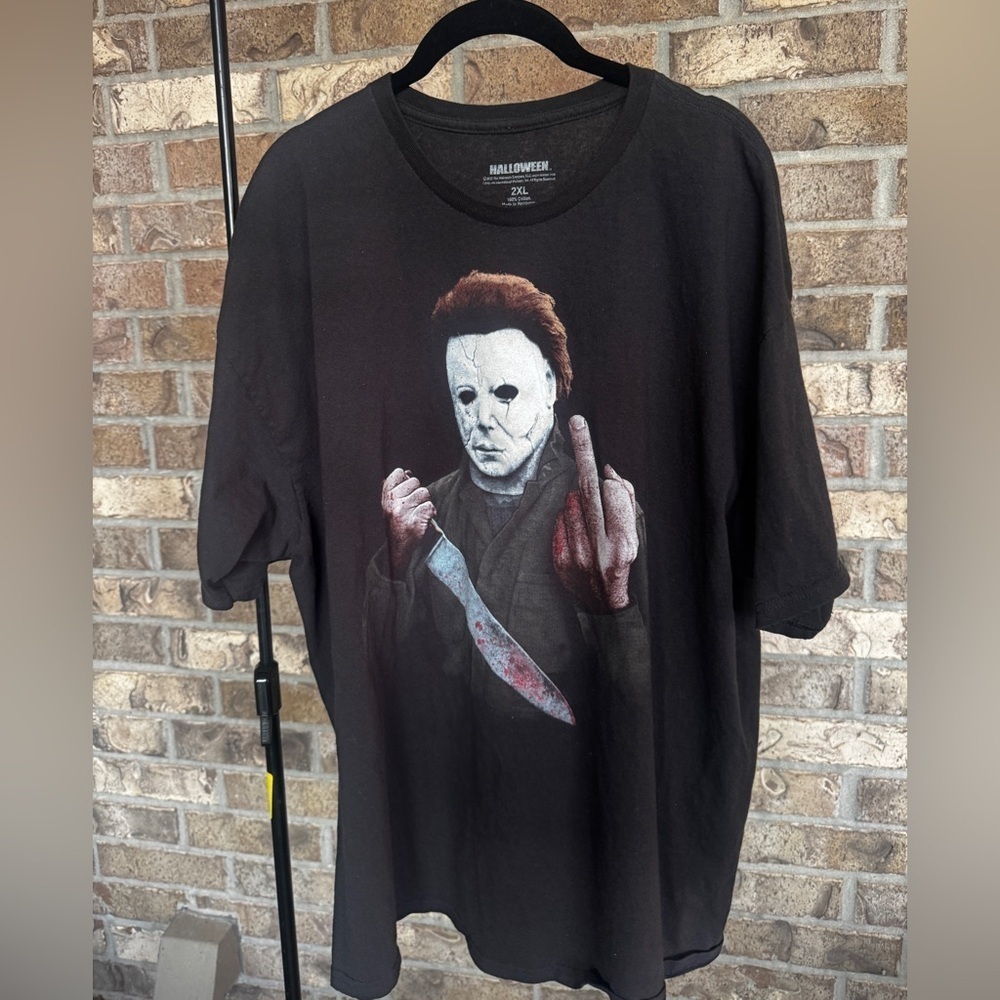 Halloween Michael Myers Graphic Tee Tshirt Mens XXL Black Short Sleeve Crew Neck